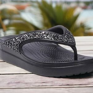Black Croc Sloane Glitter Flip Flop Sandals